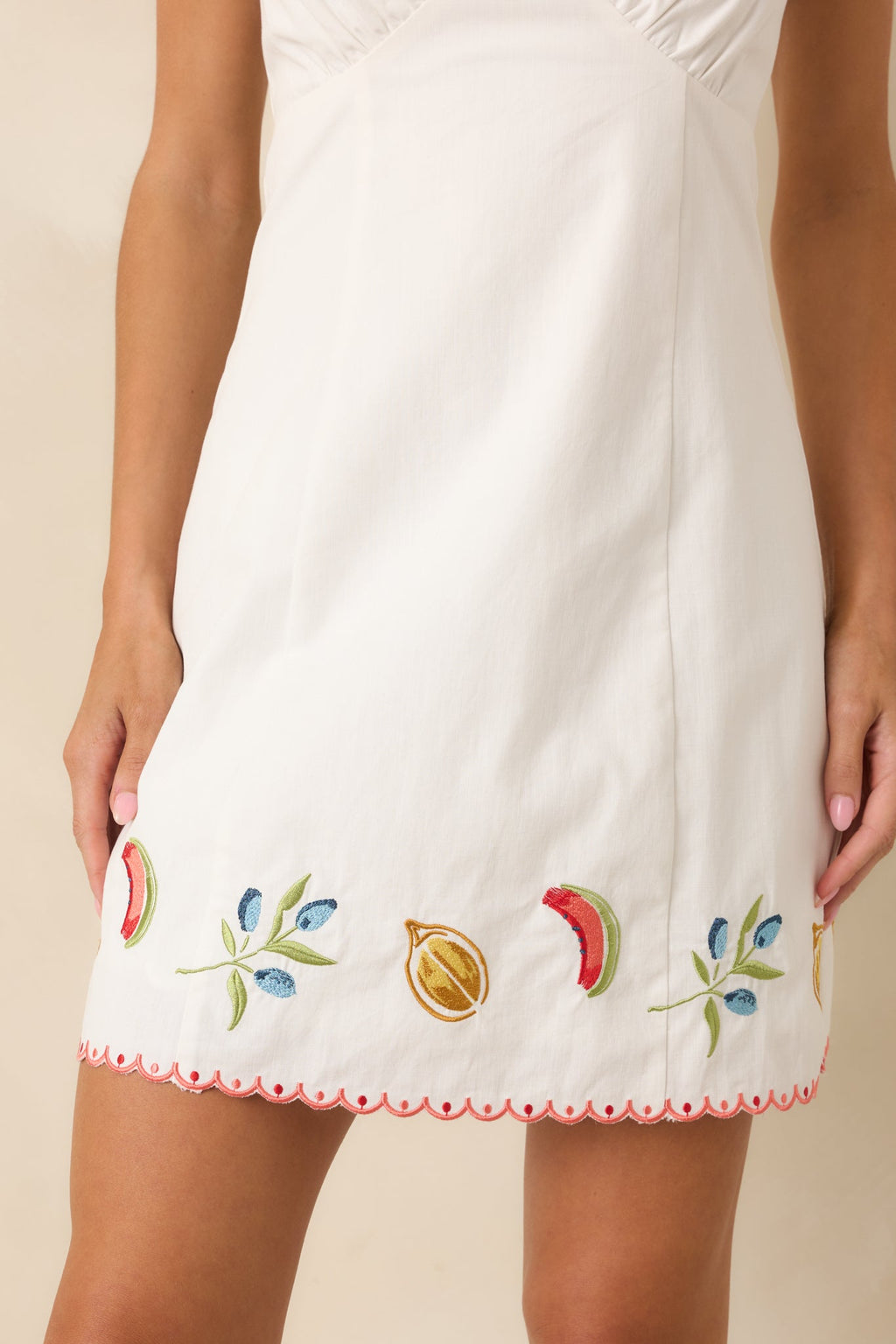 MINKPINK Santorini White Multi Cotton Embroidered Mini Dress