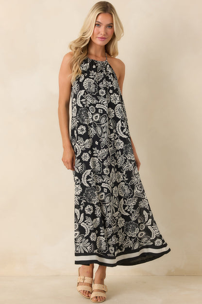 Z Supply Black & Ivory Viento Luz Floral Halter Midi Dress