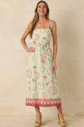 MINKPINK Soleil Green Stripe Linen Blend Tie-Waist Midi Dress
