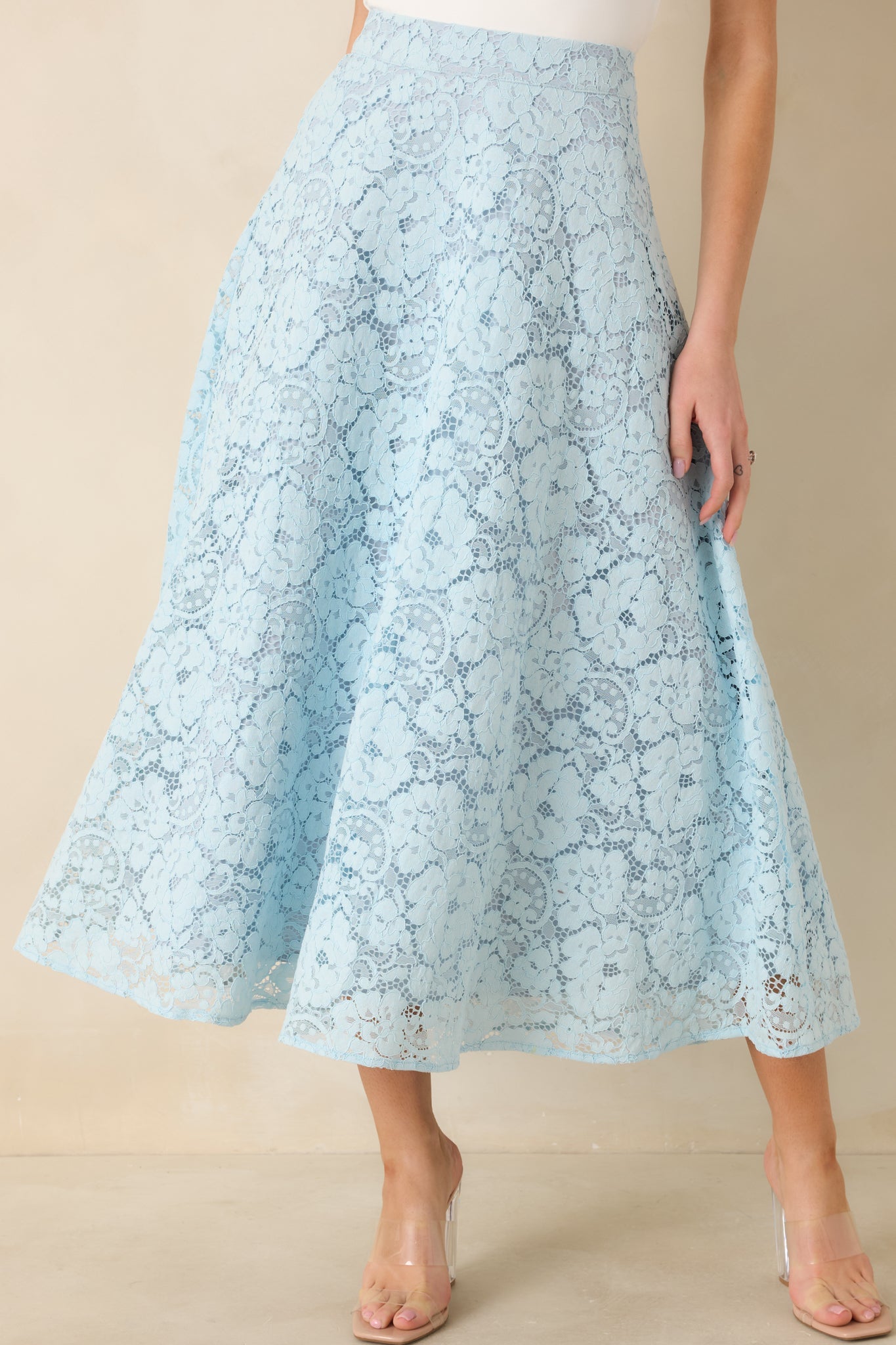 Soft Daylight Light Blue Guipure Maxi Skirt