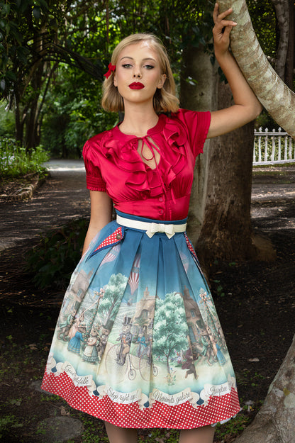 D'Amour Satin Frill Front Blouse (Red)