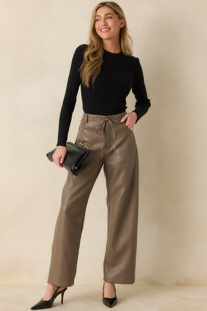 In The Mix Light Brown Faux Leather Wide Leg Pants