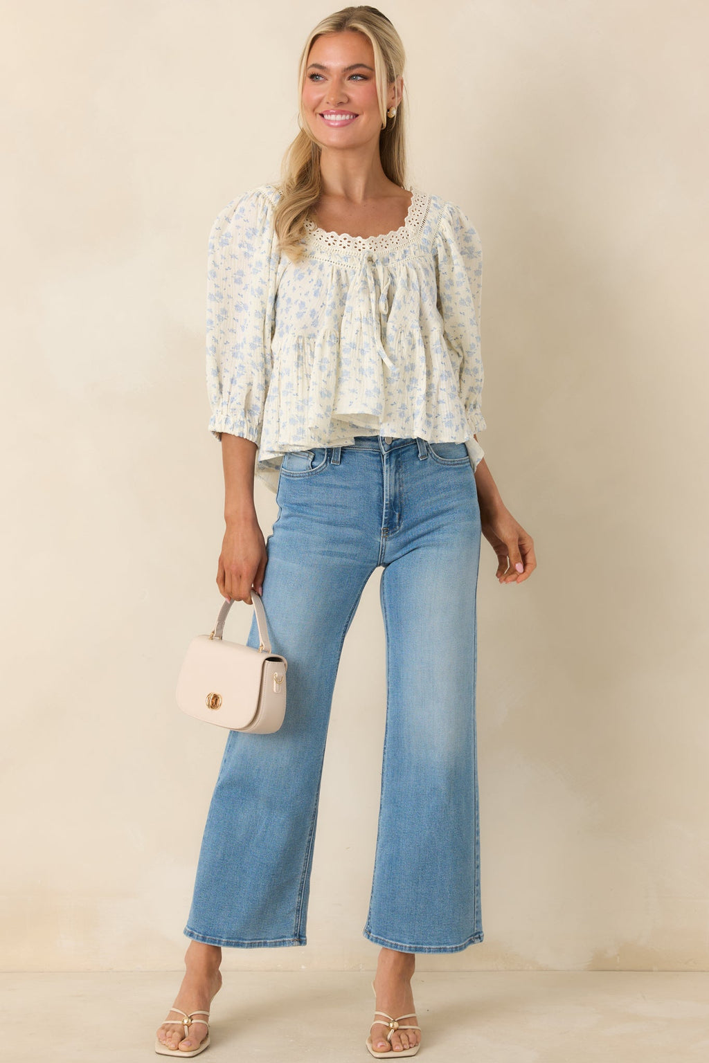 Sweetest Story Ivory & Blue Floral Cotton Blouse