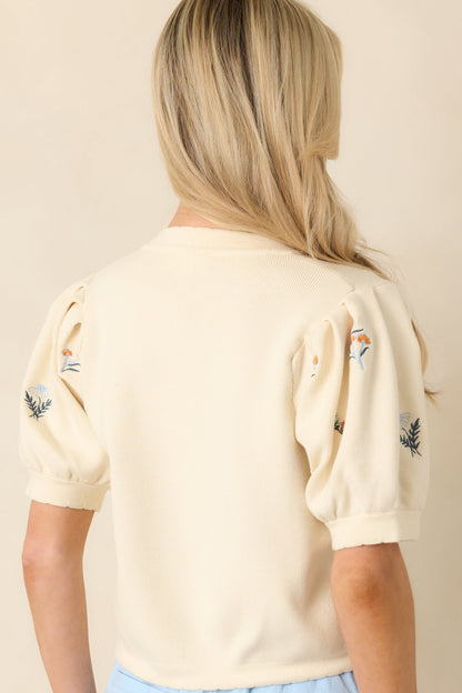 Reason to Stay Ivory Multi Floral Knit Button Front Top