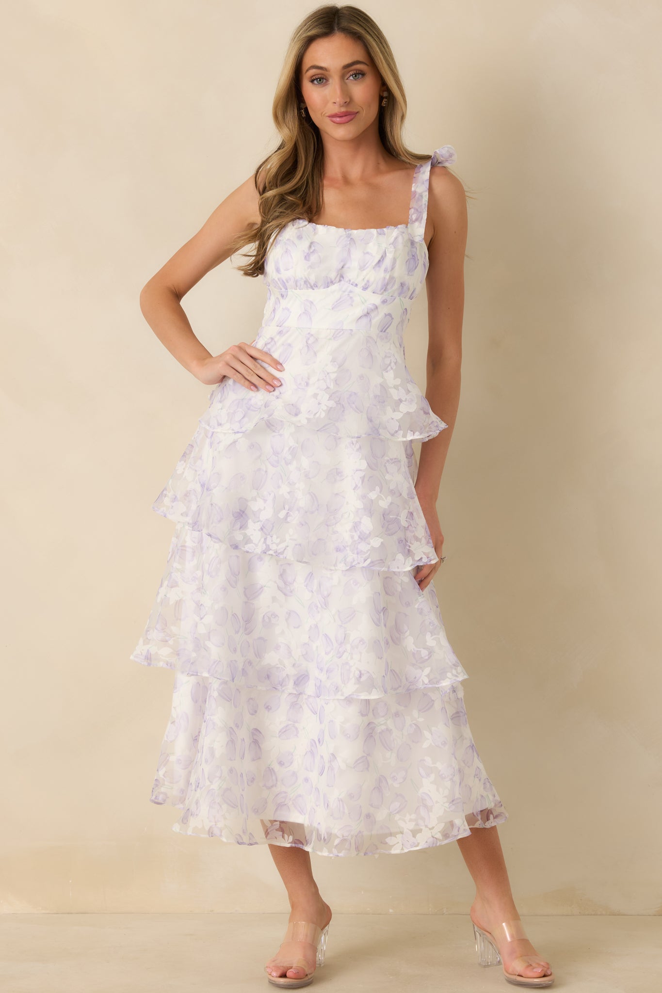 Living In Wonderland Lavender Tulip Floral Midi Dress