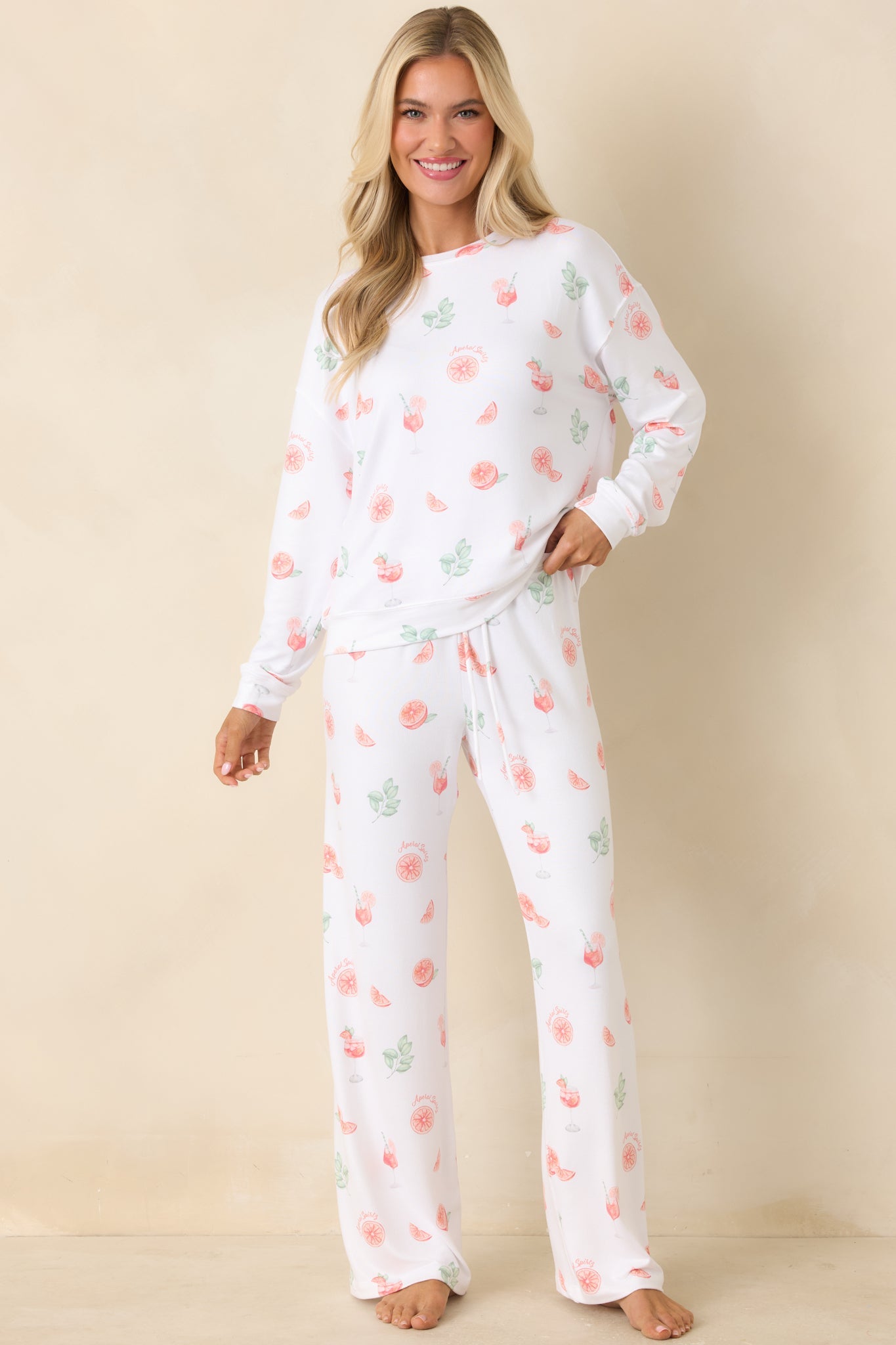 Z Supply White Spritz Long Sleeve Pajama Top