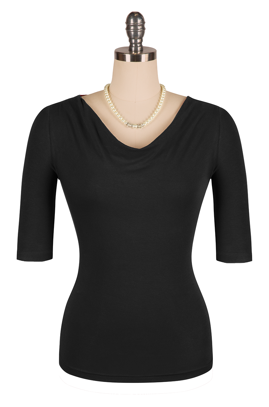 Manhattan Follies Cowl Neck Jersey Top (Black)