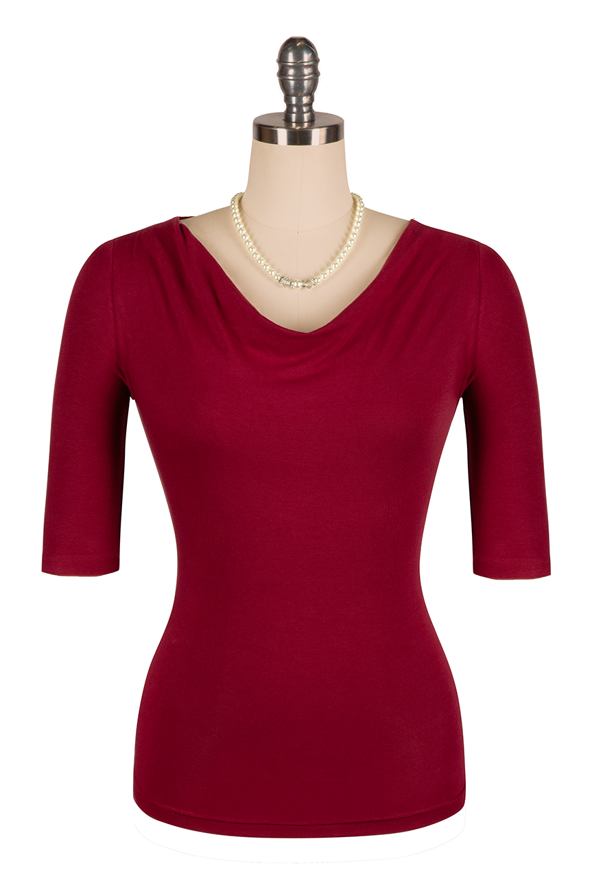 Manhattan Follies Cowl Neck Jersey Top (Burgundy)