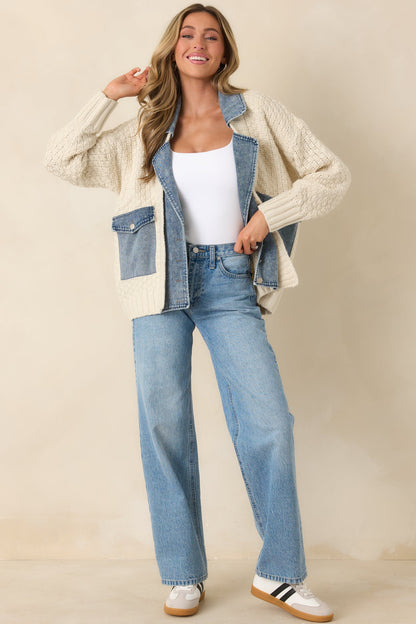 Everything In Between Ivory Knit Denim Jacket
