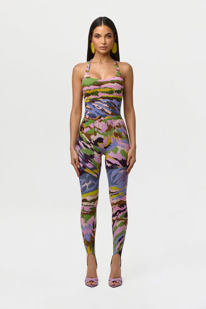 Naked Print Racerback Scoop Tank Bodysuit