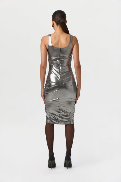 Foil Jersey Scoop Midi Dress