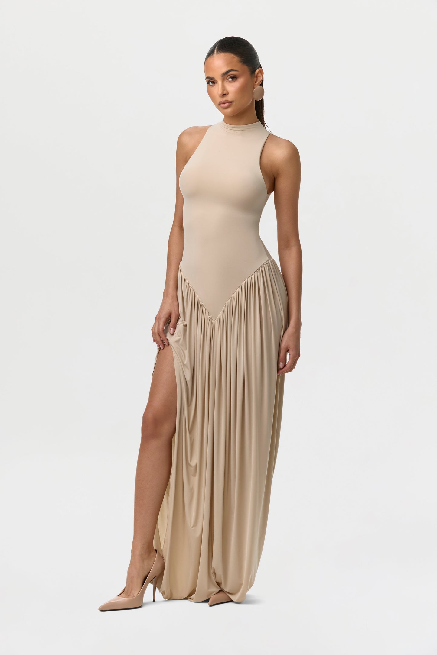 Naked Sleeveless Draped Midi Dress
