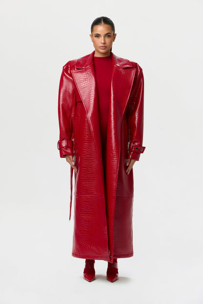 Vegan Leather Croc Trench Coat