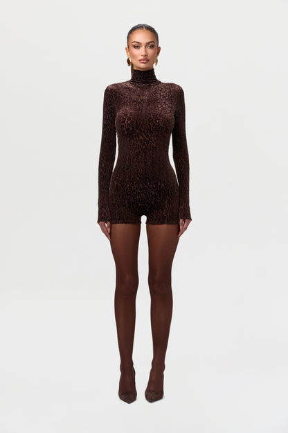 Burnout Print Turtleneck Romper