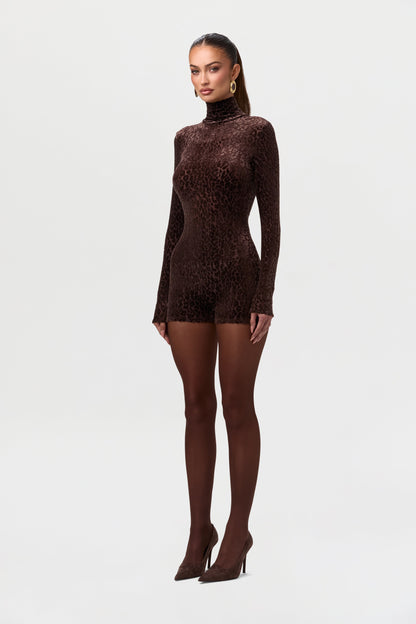 Burnout Print Turtleneck Romper