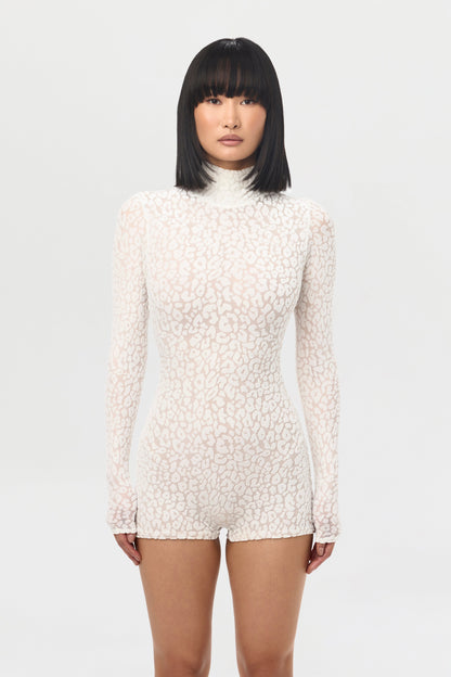 Burnout Print Turtleneck Romper