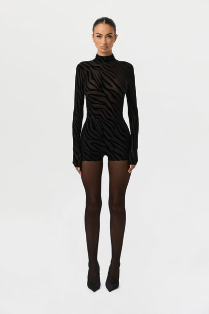 Burnout Print Turtleneck Romper