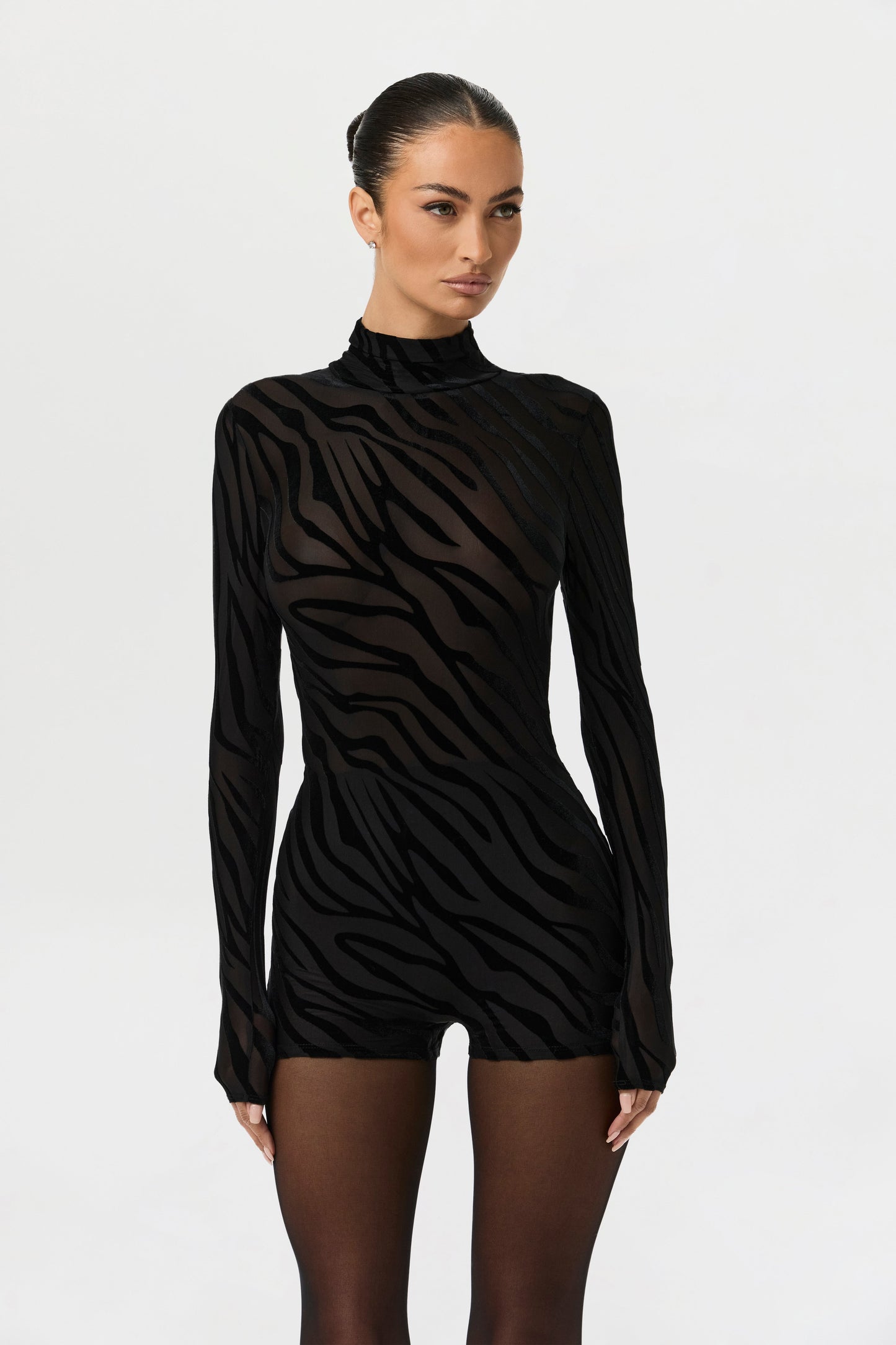 Burnout Print Turtleneck Romper