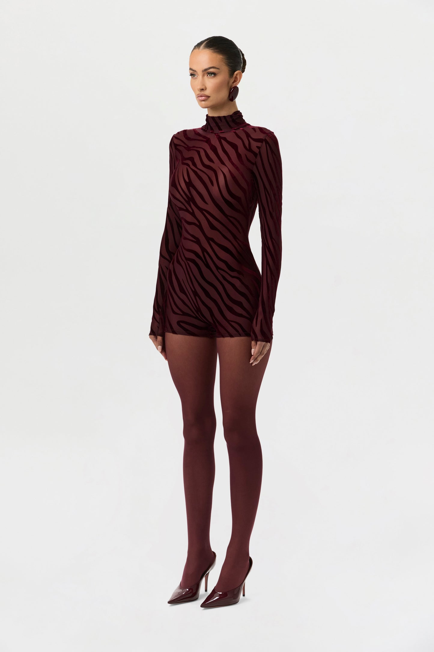 Burnout Print Turtleneck Romper