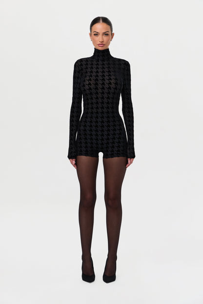 Burnout Print Turtleneck Romper