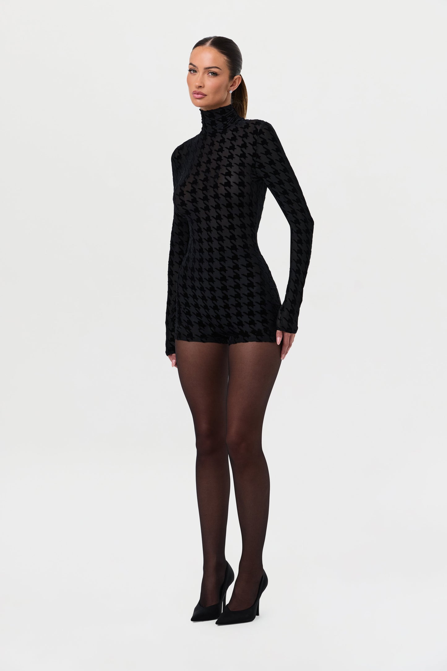 Burnout Print Turtleneck Romper
