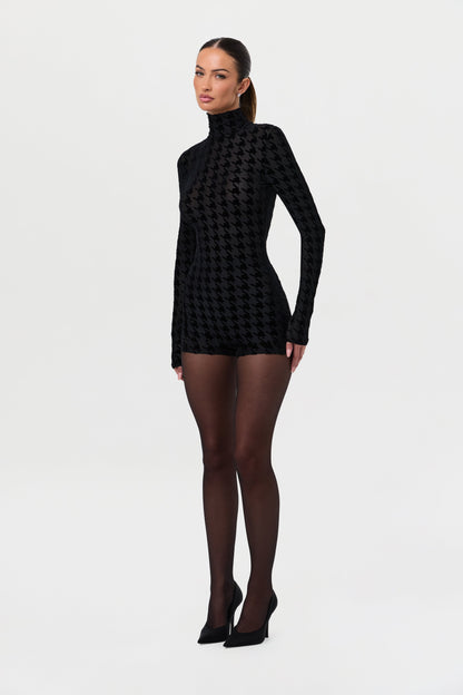 Burnout Print Turtleneck Romper
