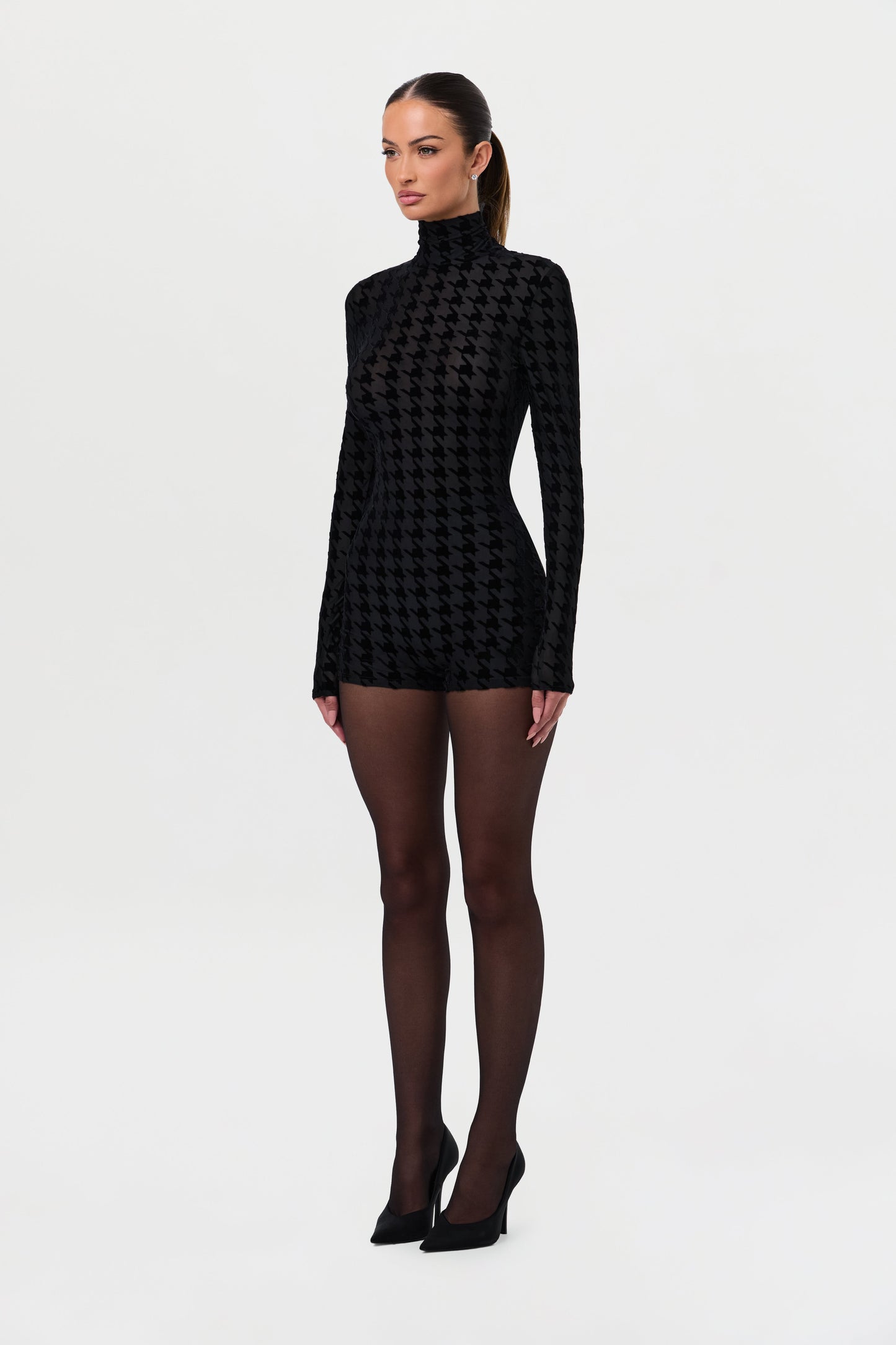 Burnout Print Turtleneck Romper