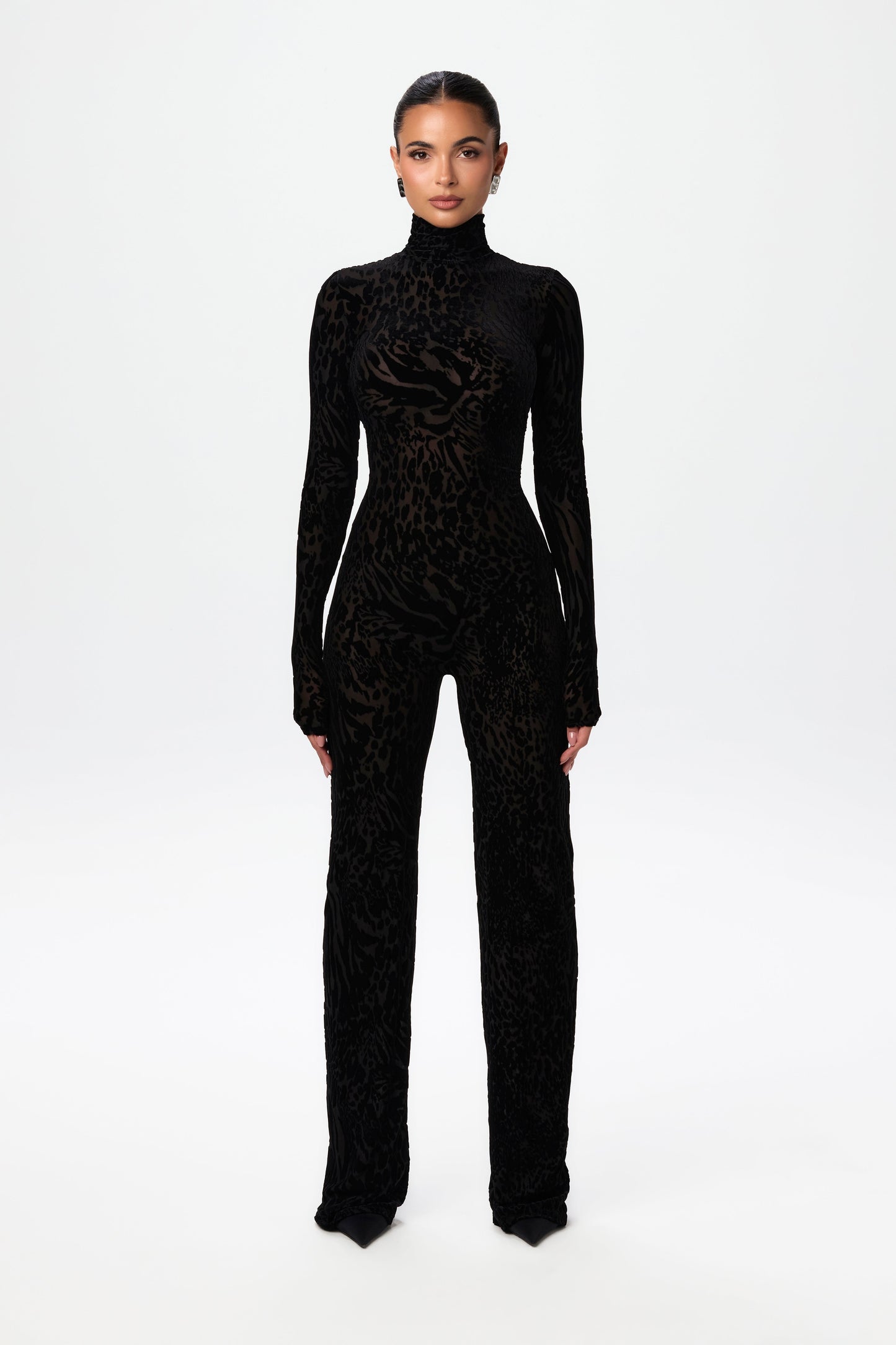 Burnout Print Turtleneck Jumpsuit