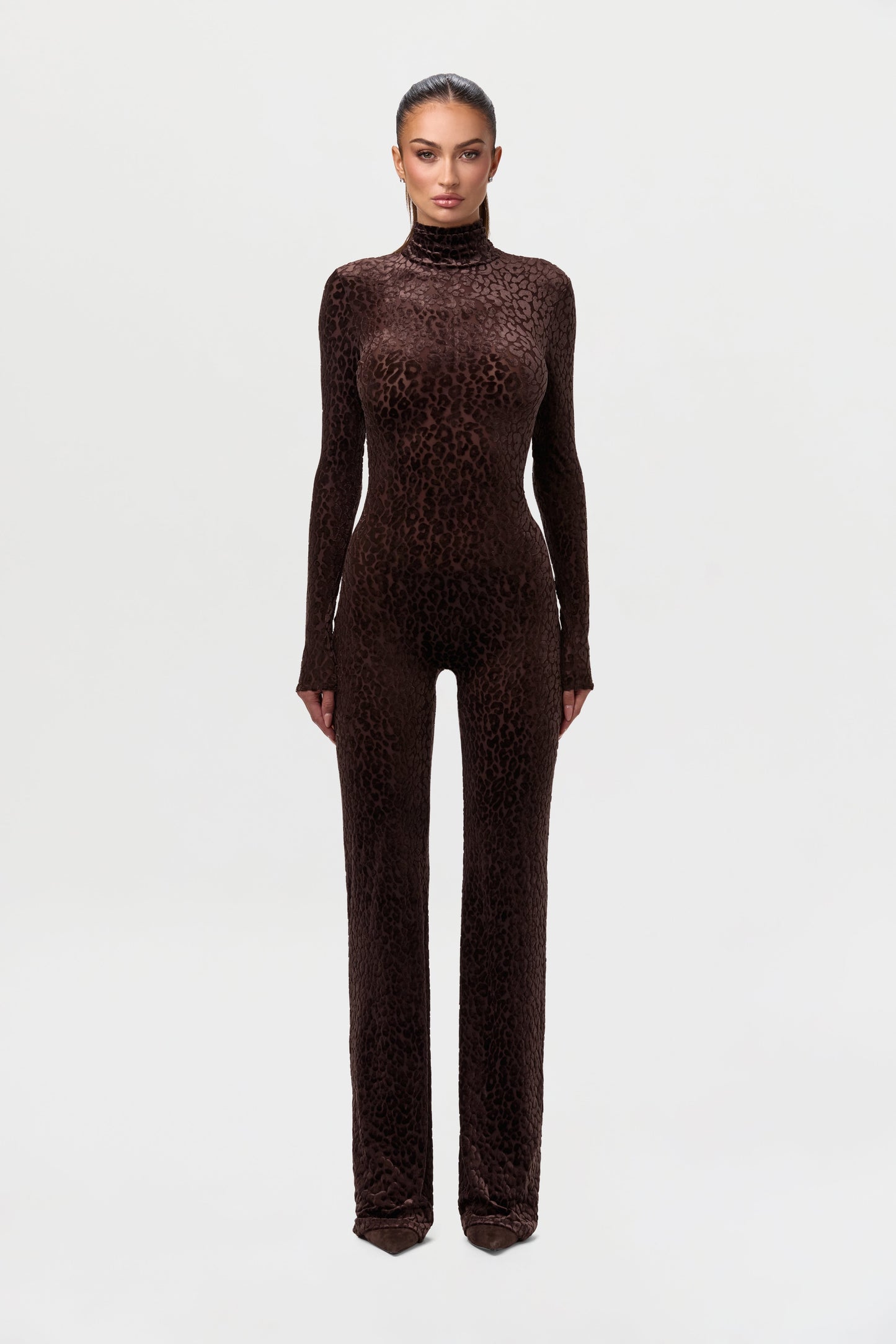 Burnout Print Turtleneck Jumpsuit