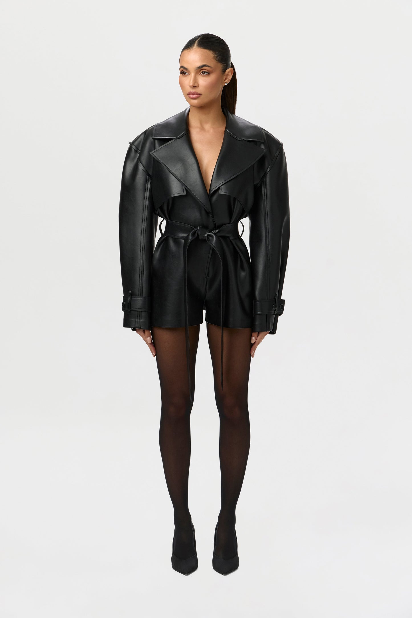 Vegan Leather Trench Romper