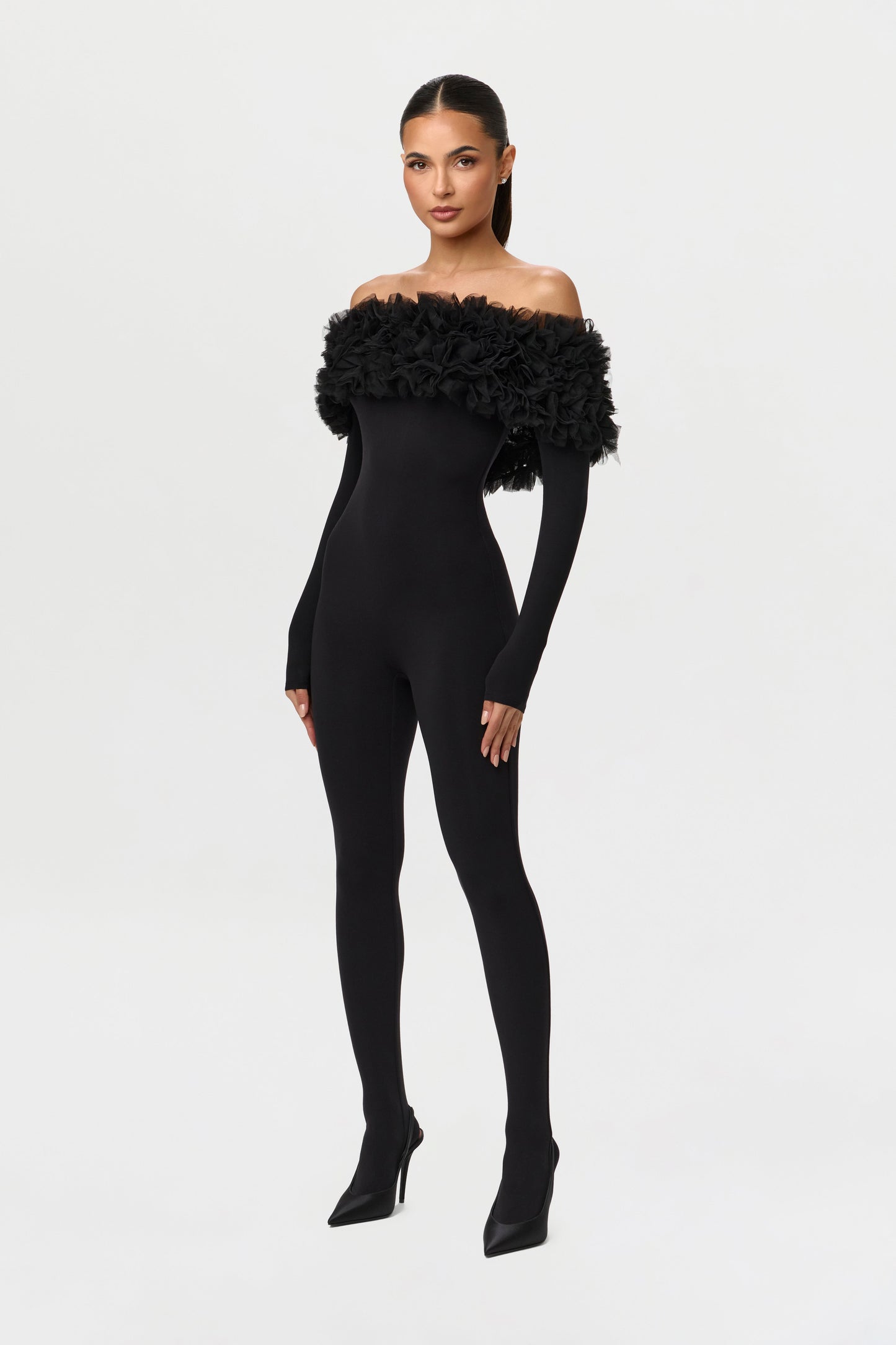Naked Off-Shoulder Roses Jumpsuit Petite