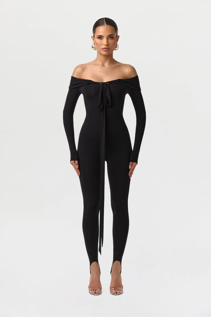 Naked Off-Shoulder Tie Jumpsuit