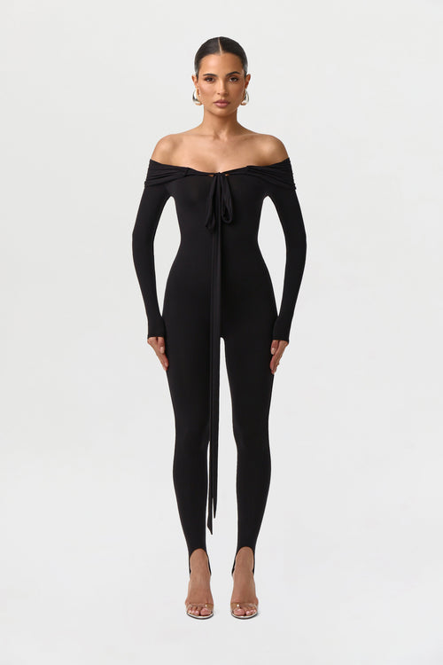 Naked Off-Shoulder Tie Jumpsuit