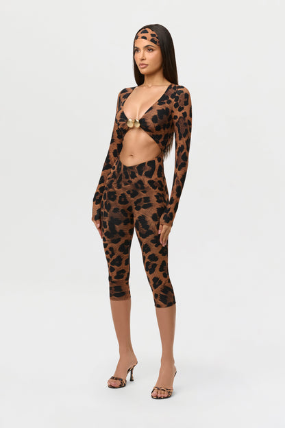 Naked Print Cutout Capri Jumpsuit