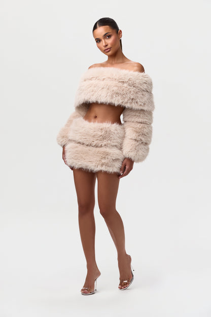 Faux Fur Off-Shoulder Pelted Top