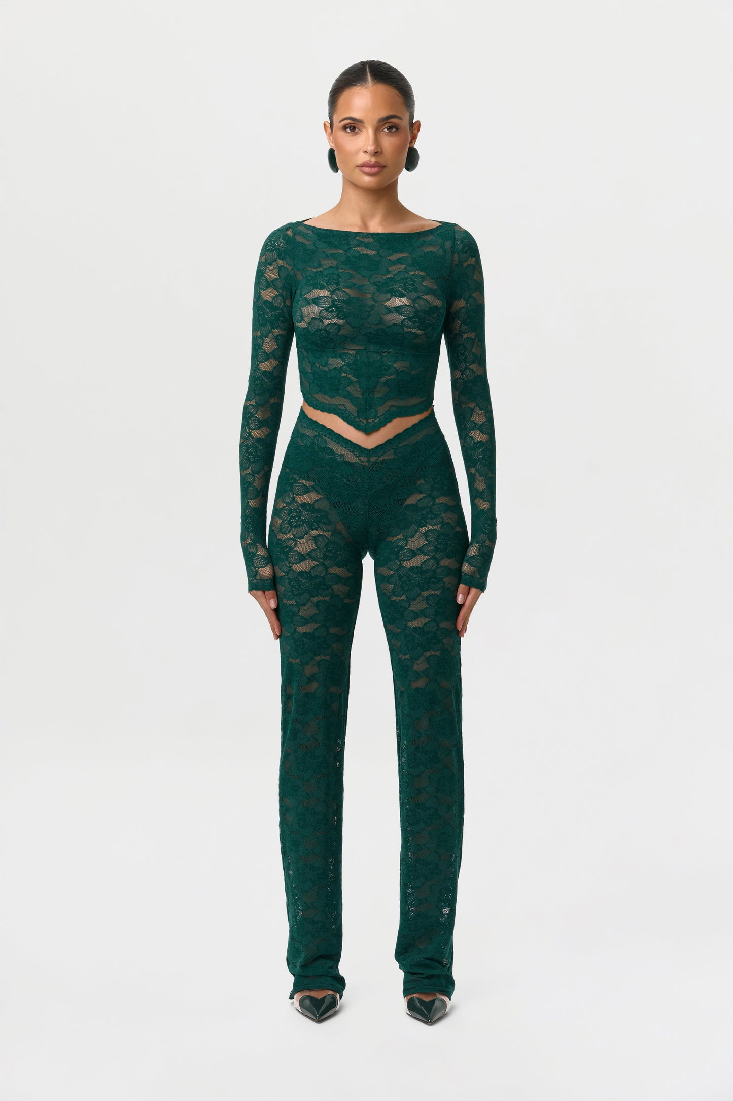 Stretch Lace Boatneck Crop Top