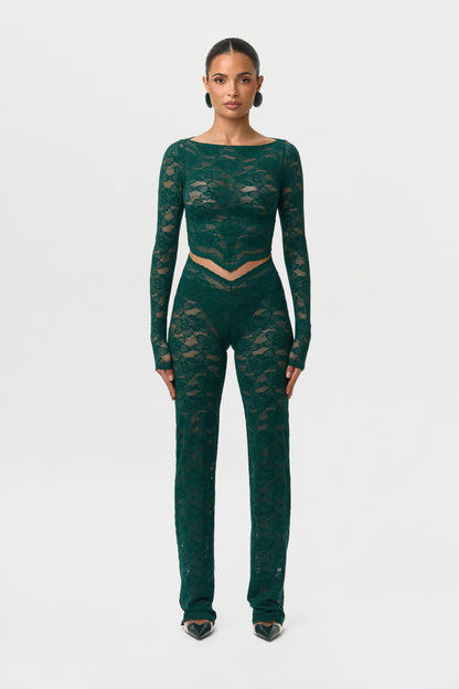 Stretch Lace Boatneck Crop Top
