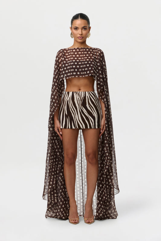 Chiffon Print Cape Crop Top