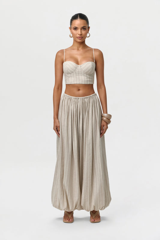 Linen Pinstripe Balloon Pants