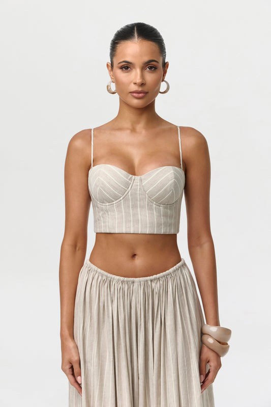 Linen Pinstripe Bustier Crop Top