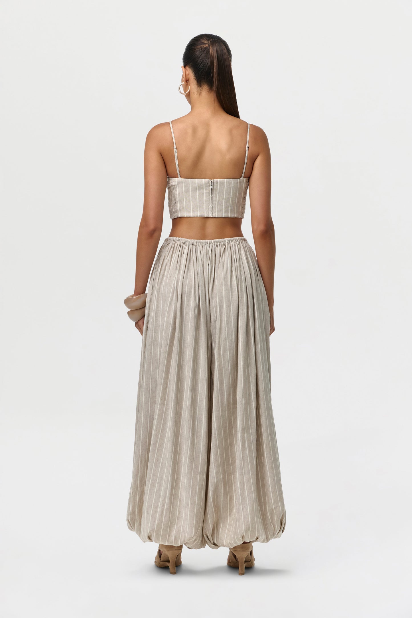 Linen Pinstripe Bustier Crop Top