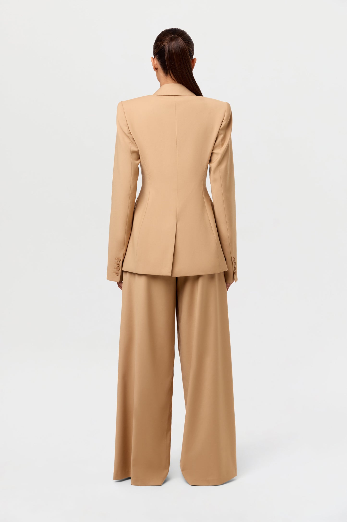 Power Shoulder Fitted Suit Blazer