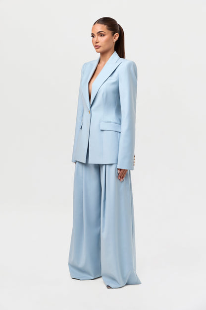 Power Shoulder Fitted Suit Blazer