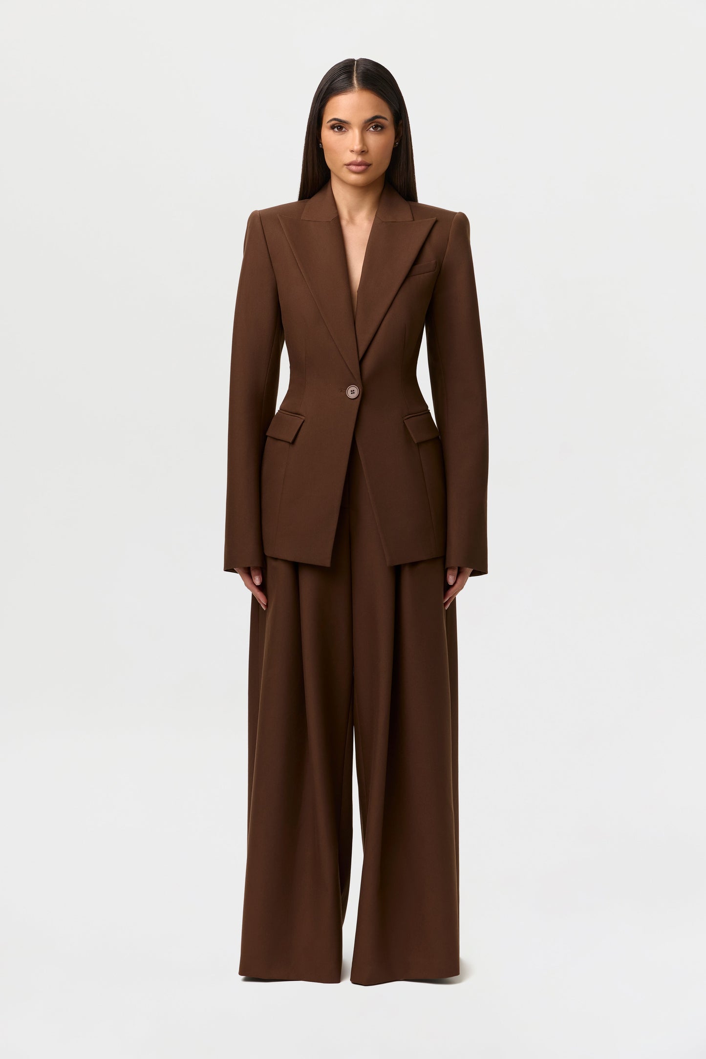 Power Shoulder Fitted Suit Blazer
