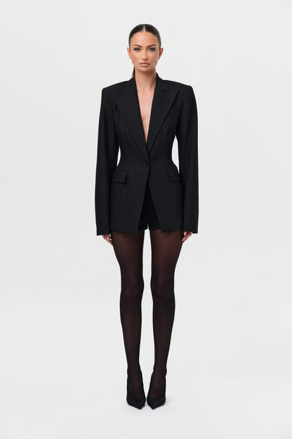 Power Shoulder Fitted Suit Blazer