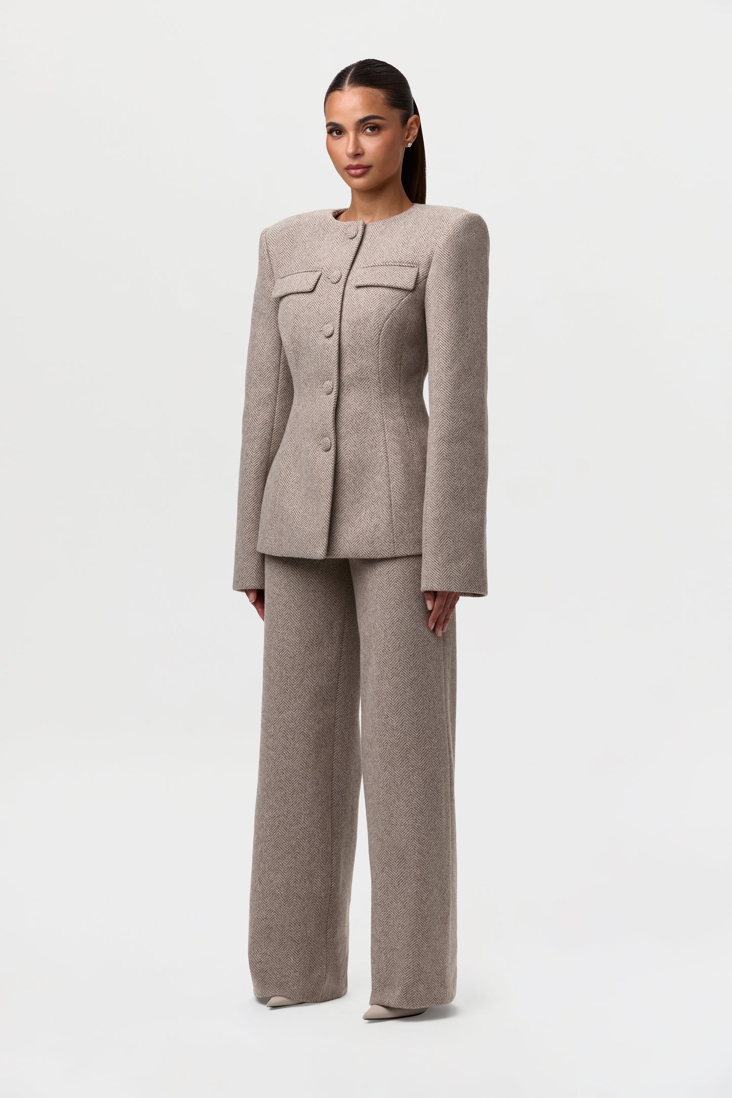 Chevron Suited Button Up Blazer