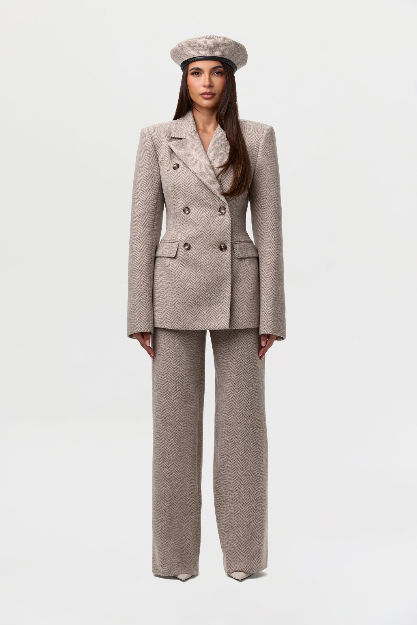 Chevron Wide-Leg Suit Pant