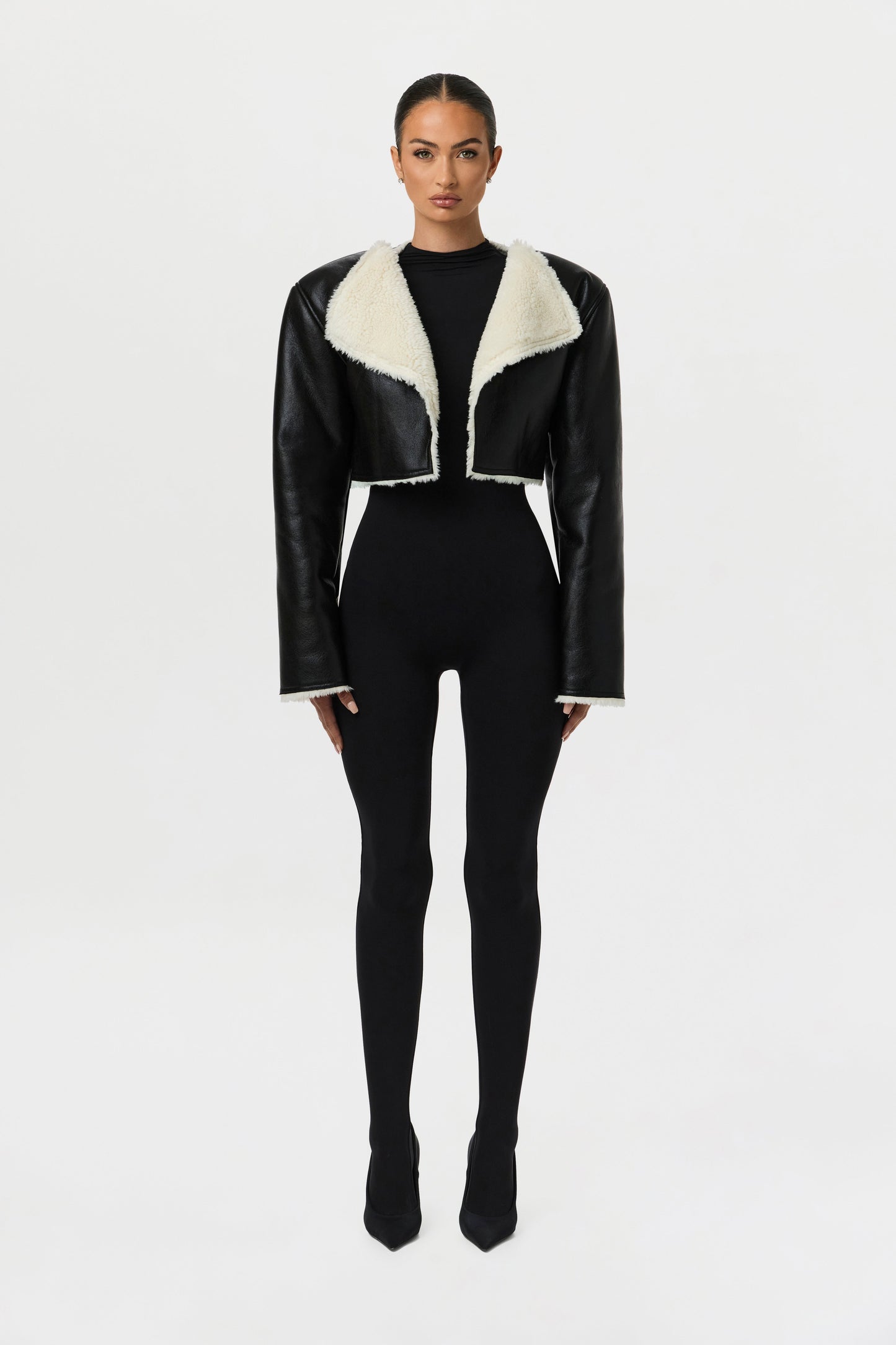 Vegan Leather Sherpa Cropped Jacket