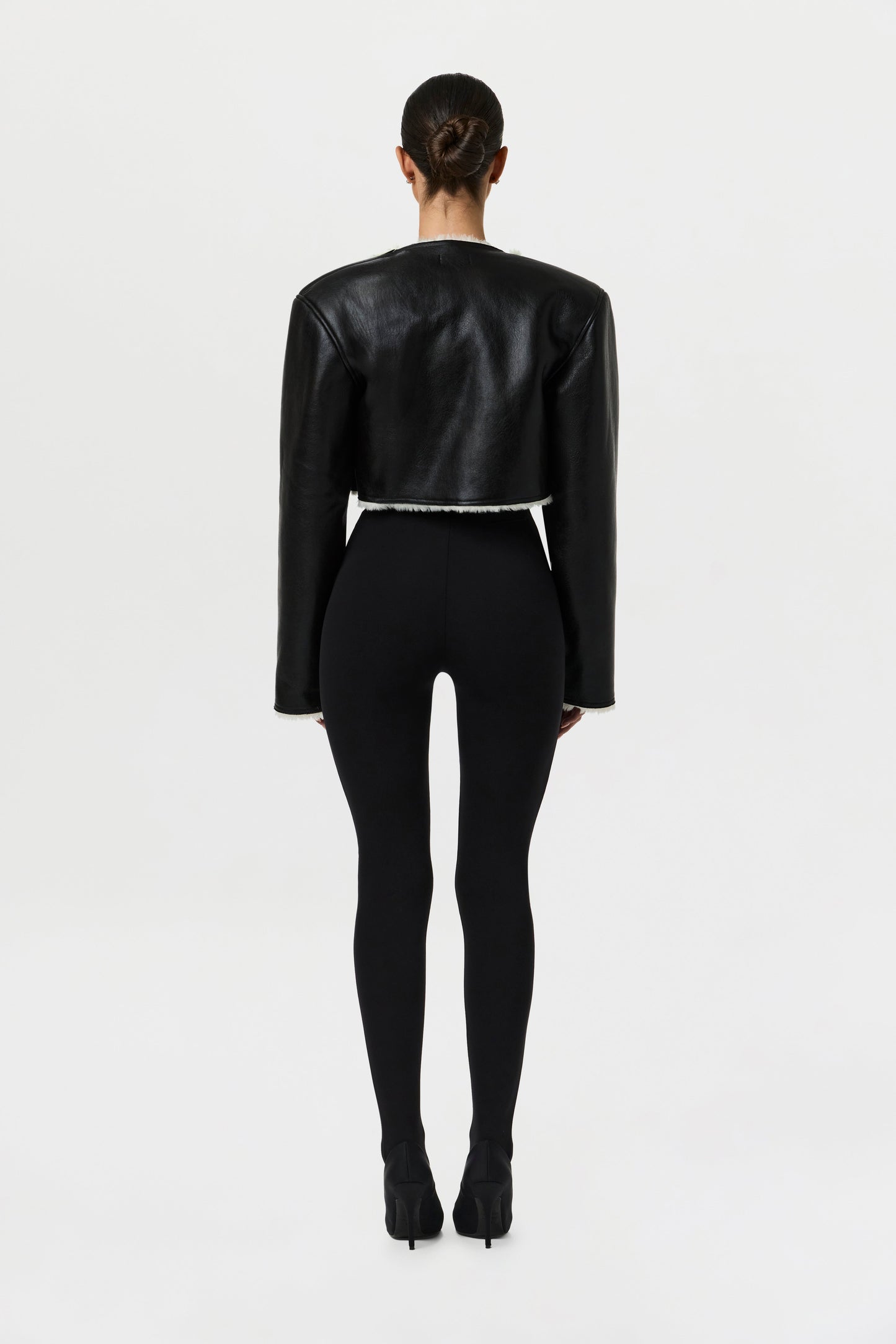 Vegan Leather Sherpa Cropped Jacket