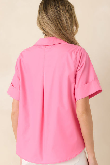 Let's Get It Done Pink Boxy Collared Blouse